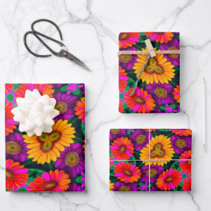 Colorful Daisy Bouquet Pattern Wrapping Paper Sheets
