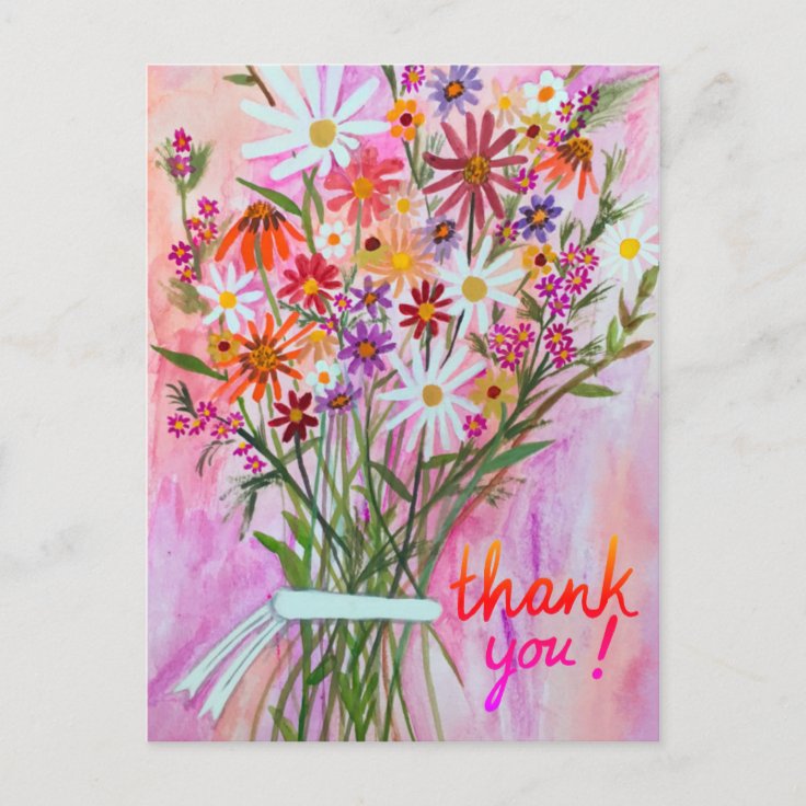 Colorful Daisy Bouquet Thank You Postcard | Zazzle
