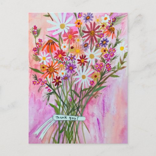 Colorful Daisy Bouquet THANK YOU Postcard