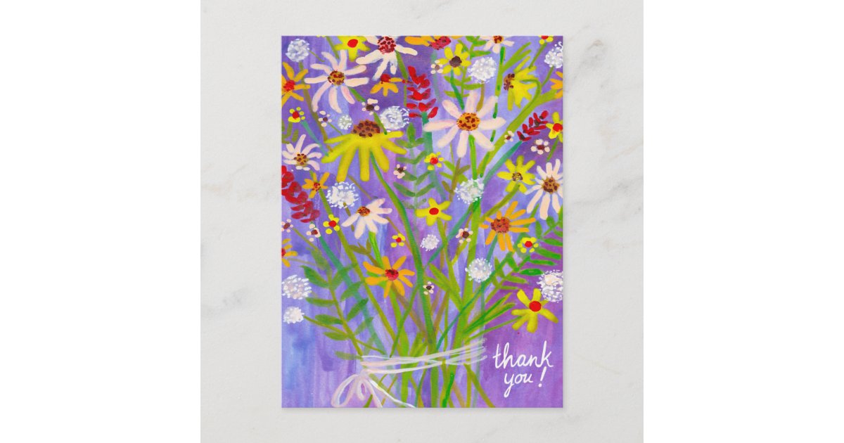 Colorful Daisy Bouquet Thank you Postcard | Zazzle