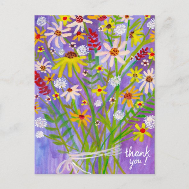 Colorful Daisy Bouquet Thank you Postcard (Front)