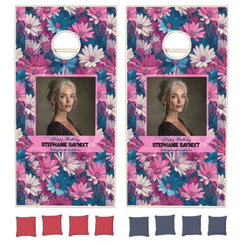Colorful Daisy Fifty Birthday Gift For Girlfriend Cornhole Set