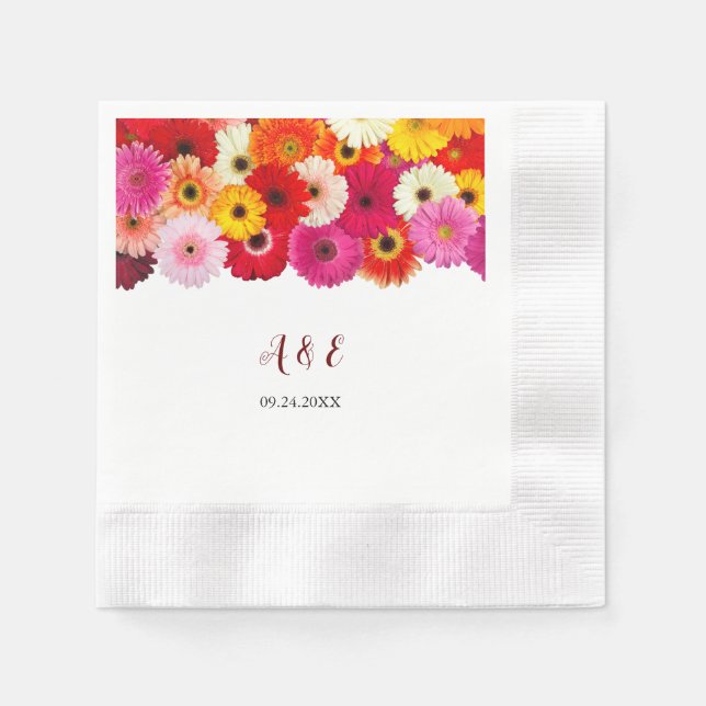 Colorful Daisy Florals Wedding Napkins (Front)