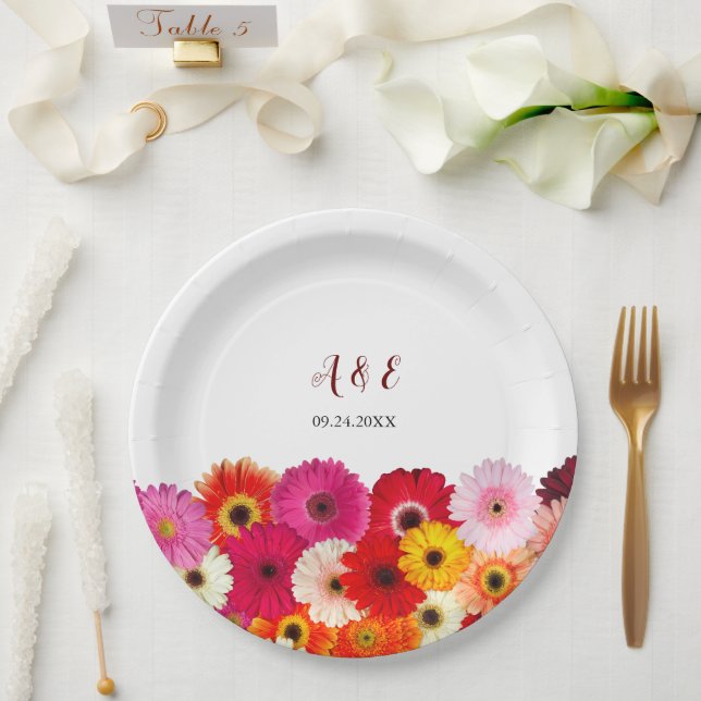 Colorful Daisy Florals Wedding  Paper Plates (Wedding)
