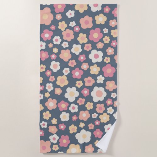 Colorful Daisy Flower Pastel Floral Pattern  Beach Towel