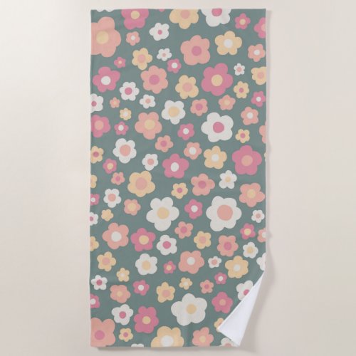 Colorful Daisy Flower Pastel Floral Pattern Beach Towel