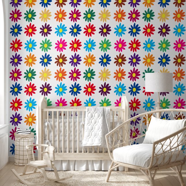 Colorful Daisy Flower Pattern Wallpaper (Kids)
