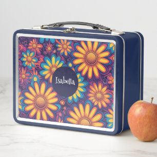 Colorful Daisy flower rustic psychedelic pattern Metal Lunch Box