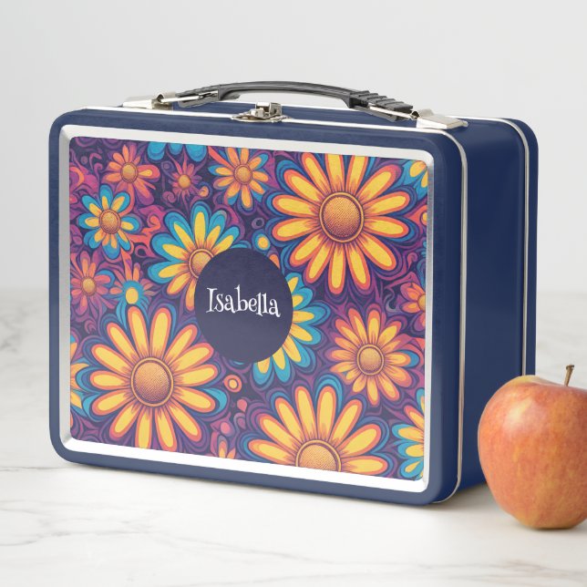 Colorful Daisy flower rustic psychedelic pattern Metal Lunch Box (In Situ)