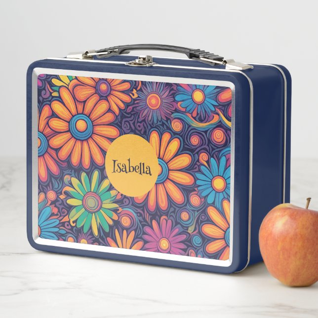 Colorful Daisy flower rustic psychedelic pattern   Metal Lunch Box (In Situ)