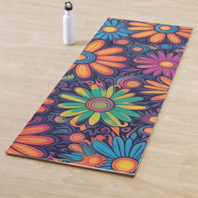 Colorful Daisy flower rustic psychedelic pattern   Yoga Mat (In Situ)