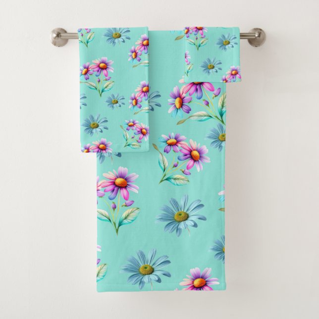 Colorful Daisy Flowers Bath Towel Set (Insitu)