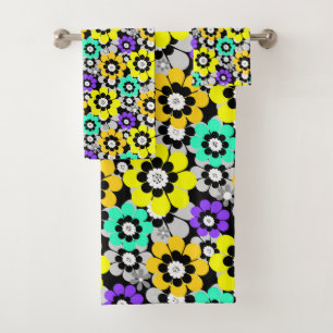 Colorful daisy flowers Yellow Turquoise Purple Bath Towel Set