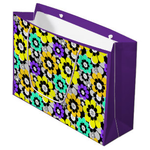 Colorful daisy flowers Yellow Turquoise Purple Large Gift Bag