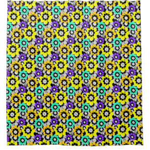 Colorful daisy flowers Yellow Turquoise Purple Shower Curtain