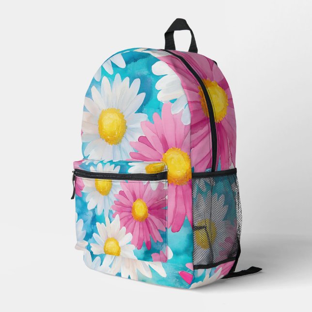 Colorful Daisy Pattern Printed Backpack (Back Corner Right)