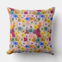 Colorful Daisy Patterned Throw Pillow