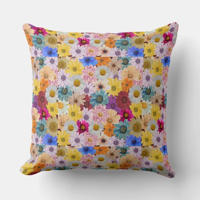 Colorful Daisy Patterned Throw Pillow (Front)
