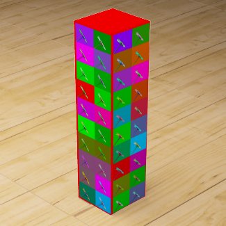 Colorful Daisy Squares, Abstract Red Wine Box