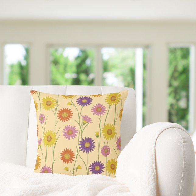 Colorful Daisy Wildflower Pattern  Throw Pillow (Creator Uploaded)
