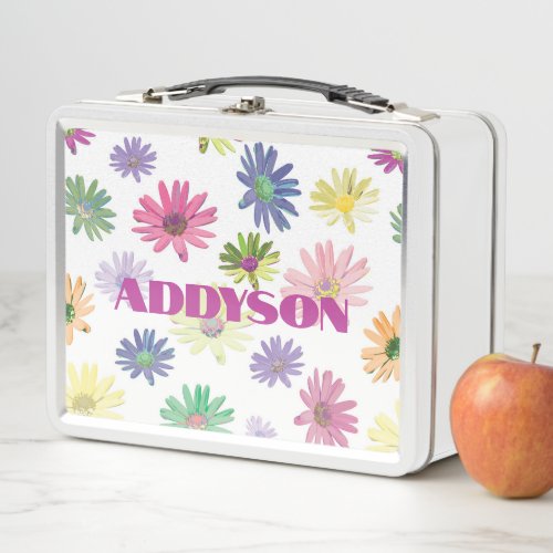 Colorful Daisy with Name Metal Lunch Box