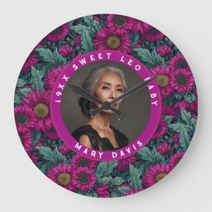 Colorful Daisy Women Birthday Event Purple  Large Clock