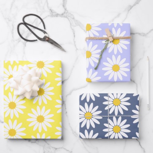 Colorful Daisy Wrapping Paper Flat Sheet Set of 3