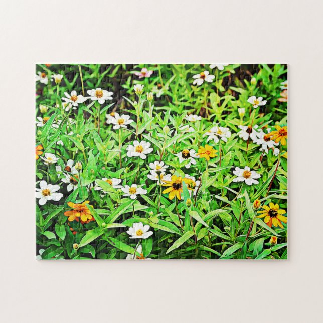 Colorful Daisy Zinnia Flower Garden Puzzle (Horizontal)