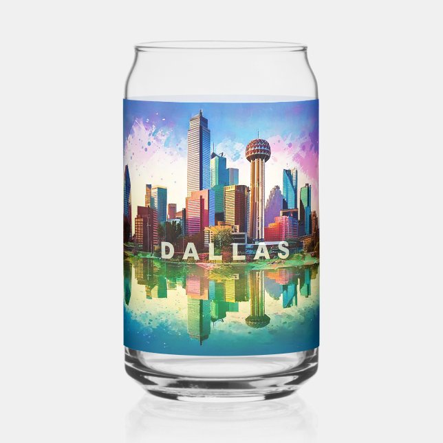 Colorful Dallas Skyline Can Glass (Back)