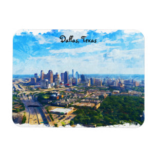 Colorful Dallas Texas Panorama City View Magnet