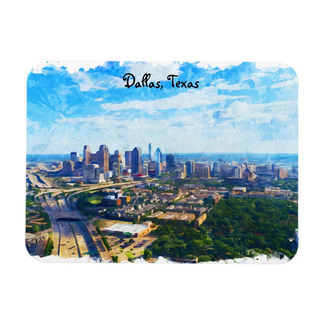 Colorful Dallas Texas Panorama City View Magnet (Horizontal)