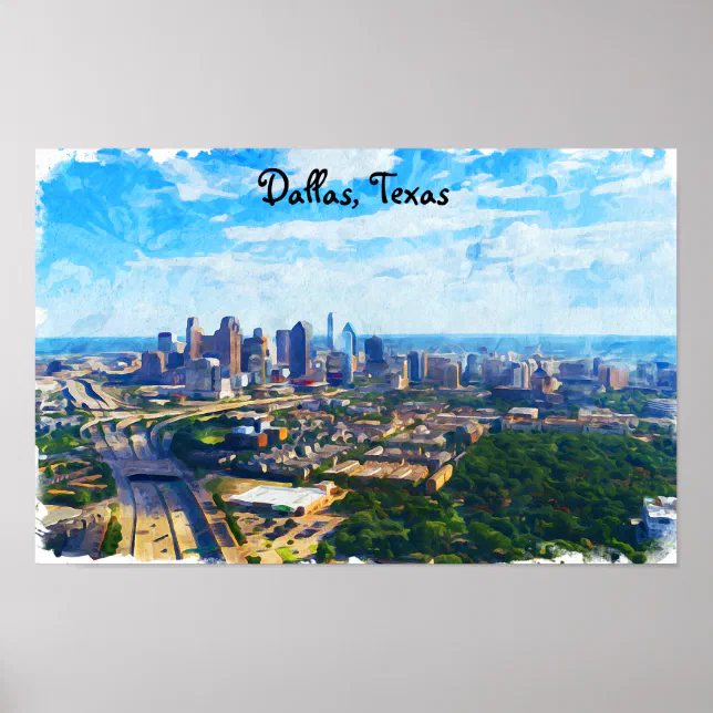 Colorful Dallas Texas Panorama City View Poster | Zazzle