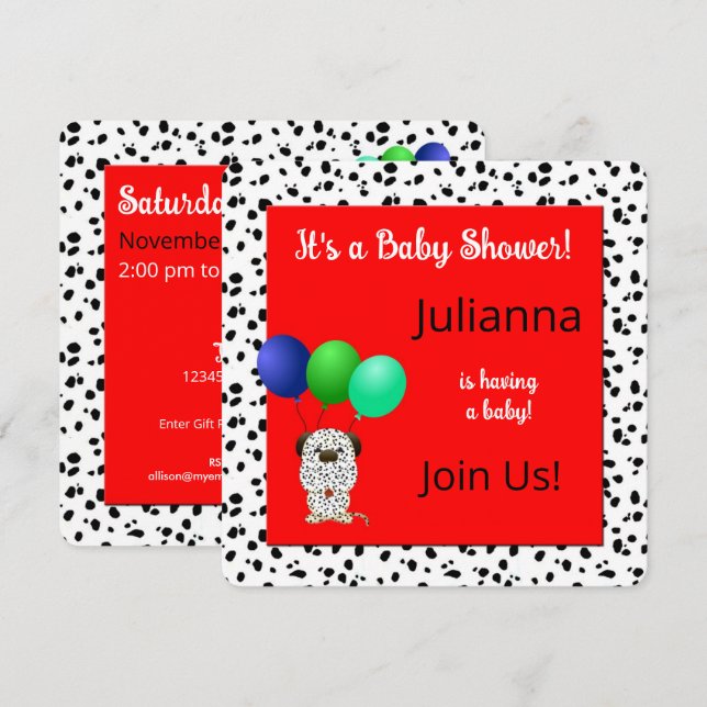 Colorful Dalmatian Theme Baby Shower Invitation (Front/Back)