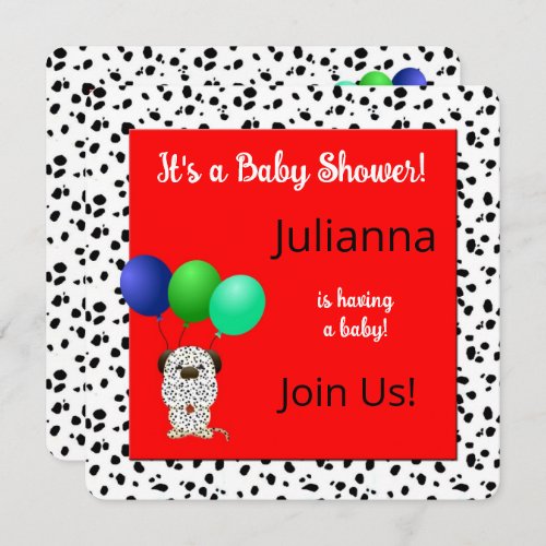 Colorful Dalmatian Theme Baby Shower Invitation