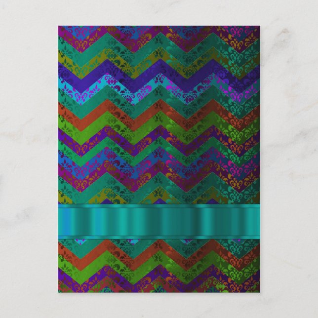 Colorful damask chevron postcard (Front)