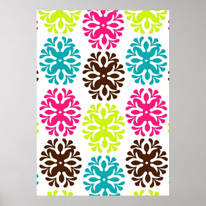 Colorful damask floral cute neon flower pattern print