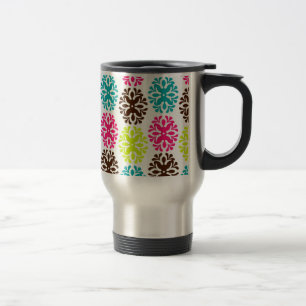 Colorful damask floral girly cute flower pattern travel mug