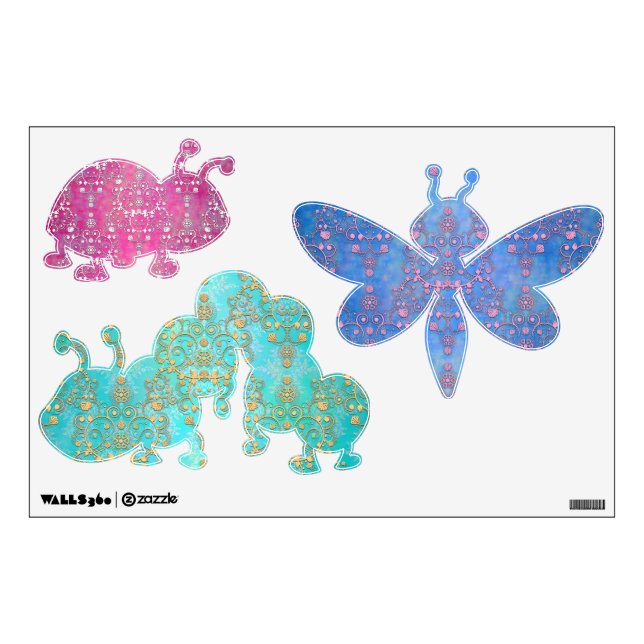 Colorful Damask Insect Wall Decals (Front)