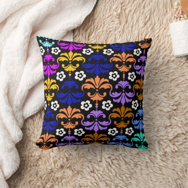 Colorful Damask Pattern Throw Pillow (Blanket)