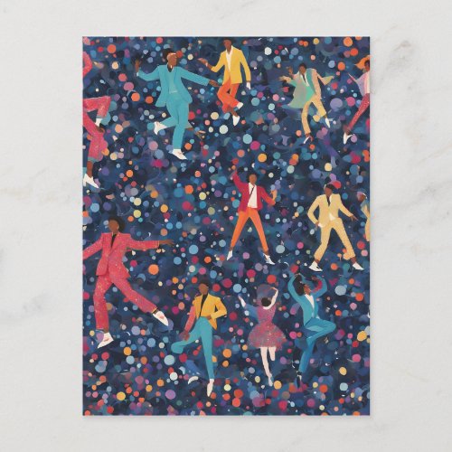 Colorful Dance Party – Retro Celebration Pattern Postcard