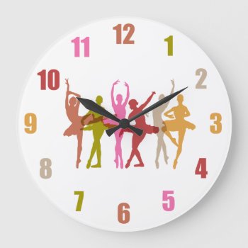 Colorful Dancing Ballerinas Large Clock by peculiardesign at Zazzle