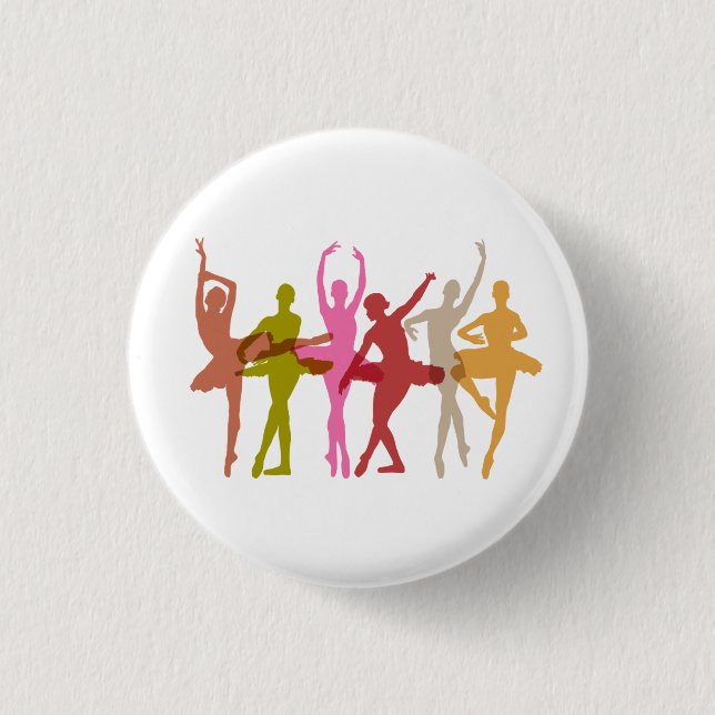 Colorful Dancing Ballerinas Pinback Button (Front)