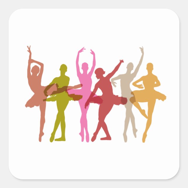 Colorful Dancing Ballerinas Square Sticker (Front)