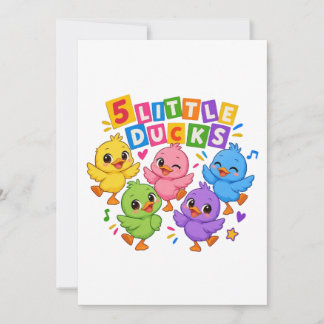 Colorful Dancing Five little ducks Invitation