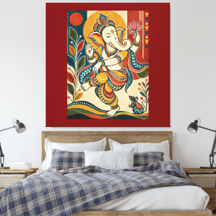 Colorful Dancing Ganesha - Indian Folk Tribal Madh Canvas Print
