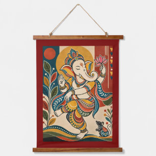 Colorful Dancing Ganesha - Indian Folk Tribal Madh Hanging Tapestry