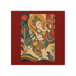 Colorful Dancing Ganesha - Indian Folk Tribal Madh Wood Wall Art