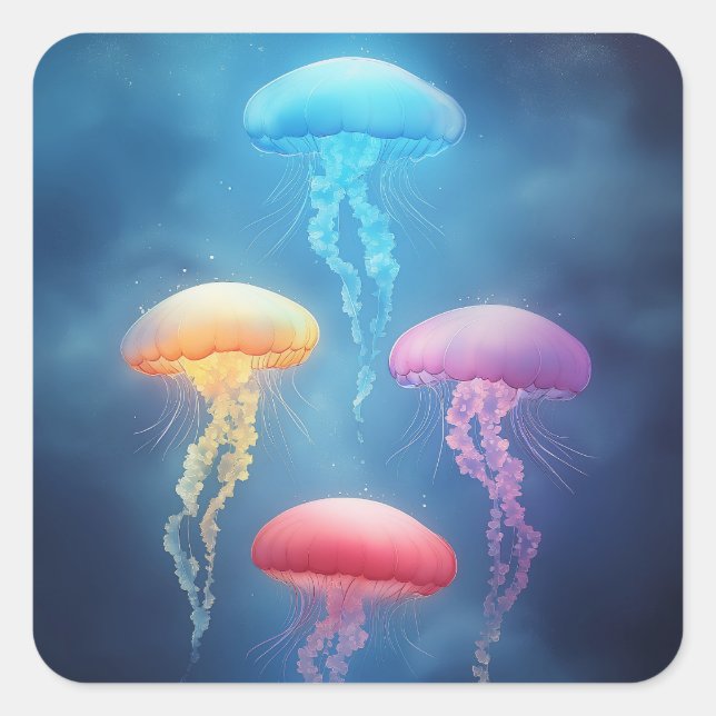Colorful Dancing Jellyfishes Square Sticker (Front)