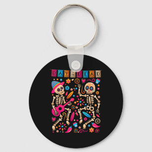 Colorful Dancing Mexican Skeletons - Cute Day Of T Keychain