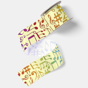 Colorful Dancing Music Notes Warm Yellow Satin Ribbon